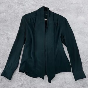 Hobbs London Luxurious Mimi Silk Blouse in Dark Green Tie Up Bow / Scarf Size 10